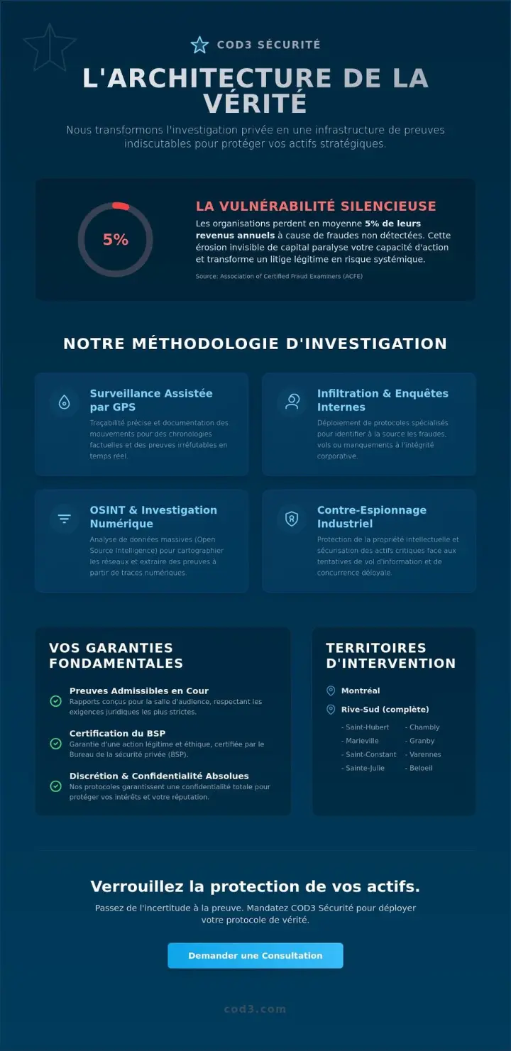 Détective privé à Montréal : L’infrastructure de l’investigation COD3