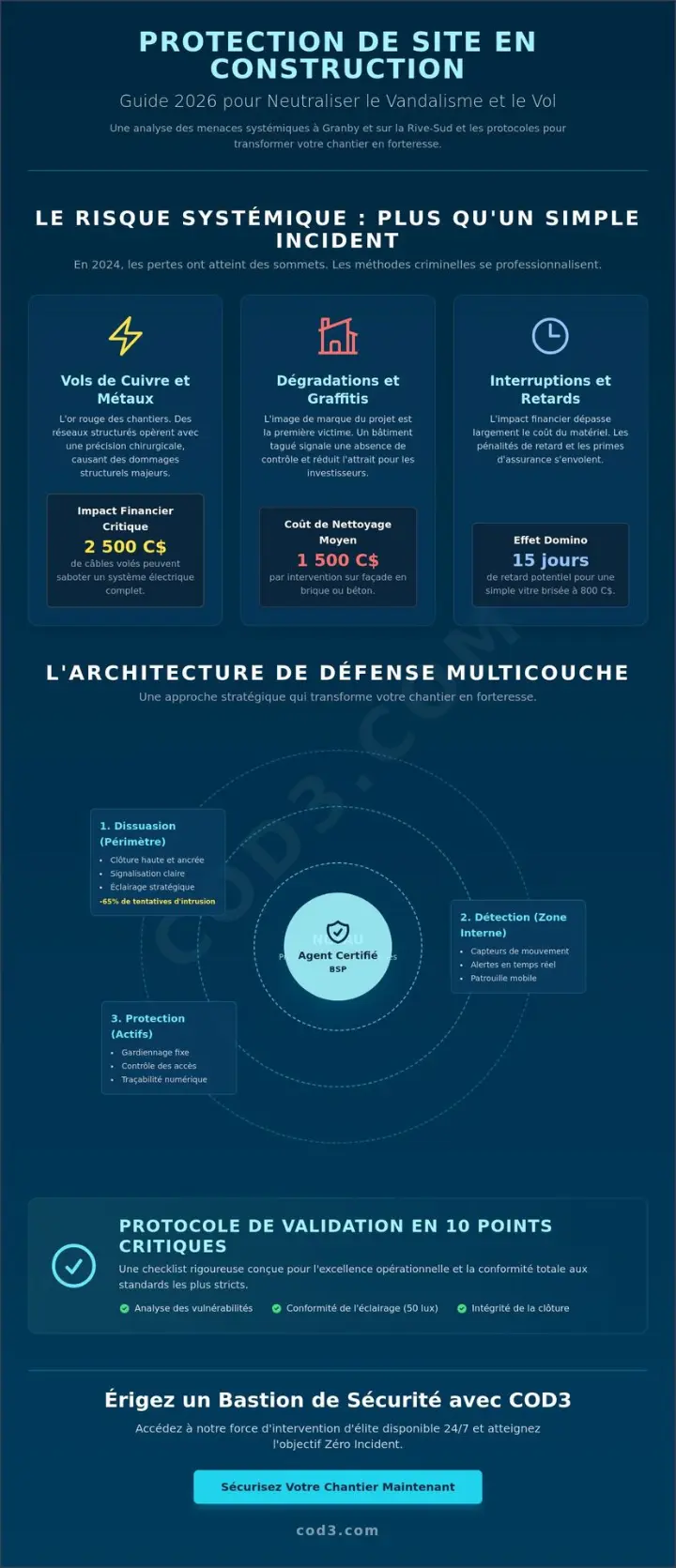 Protection de site en construction contre le vandalisme : Guide 2026 pour Granby et la Rive-Sud Protection de site en construction contre le vandalisme : Guide 2026 pour Granby et la Rive-Sud