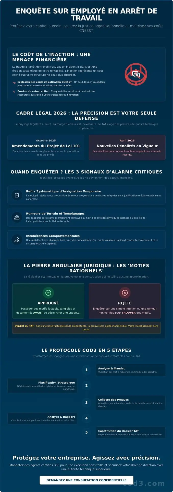 Enquête sur un employé en arrêt de travail (CSST) : l'architecture de la preuve Enquête sur un employé en arrêt de travail (CSST) : l'architecture de la preuve